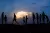 Silhouettes of children in front of a sunset, South Sudan