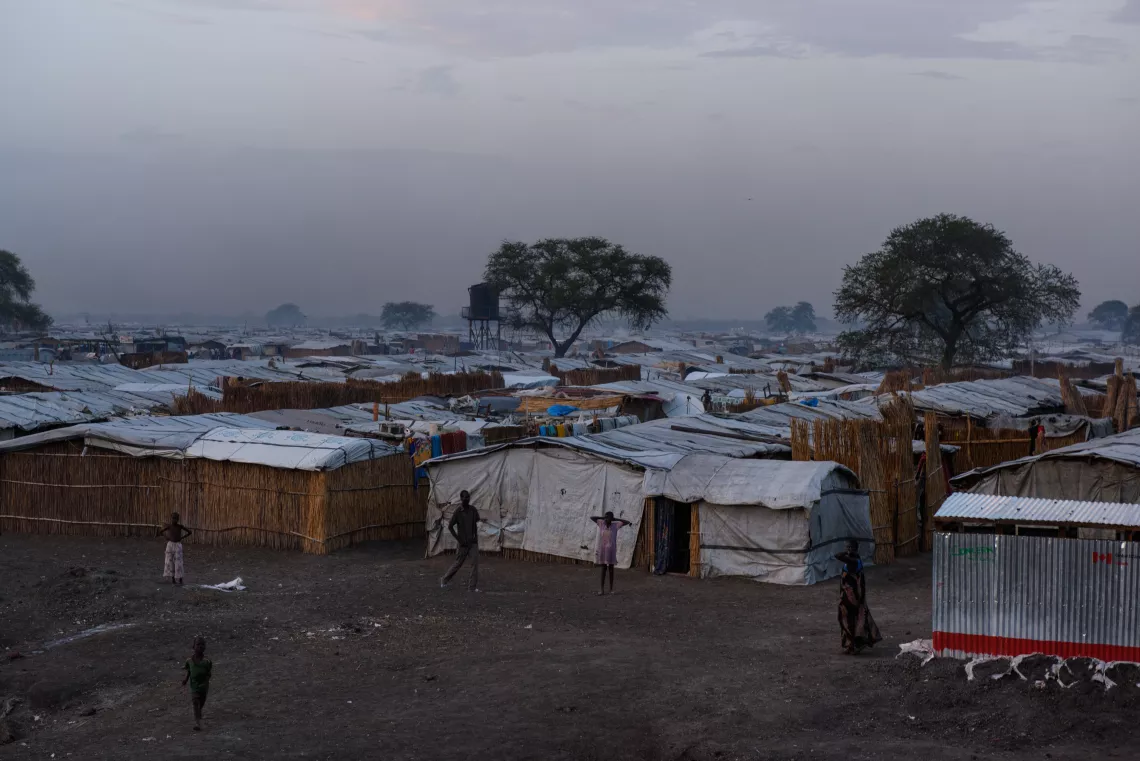 Rows of shelters as a protection of civilians site, South Sudan