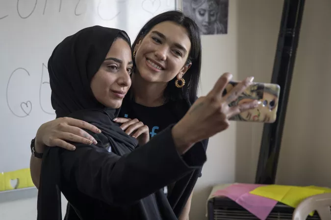 UNICEF supporter and singer/songwriter Dua Lipa visits youths at the Lebanese Organisation for Studies and Training (LOST), a UNICEF partner, in Bednayel, Lebanon, April 13, 2019. LOST is a Lebanese NGO that promotes peace education and social cohesion among youth – especially between the Lebanese and Syrian youth.