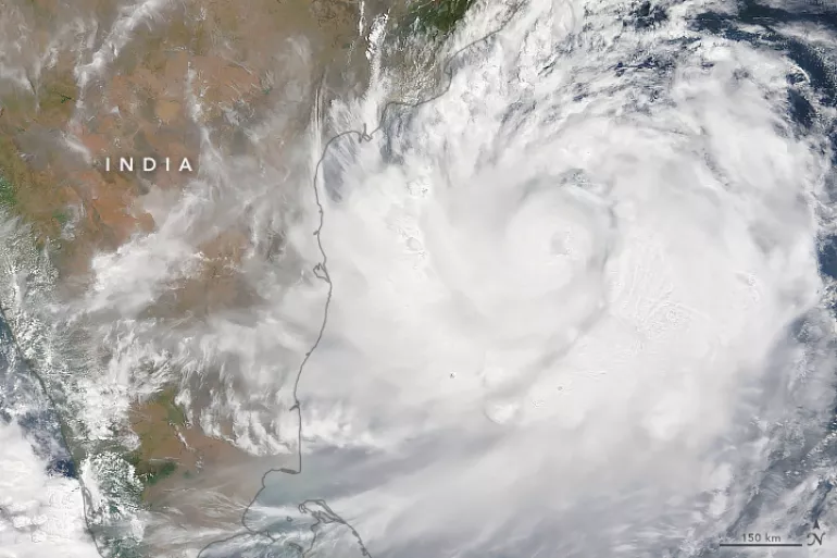 Tropical Cyclone Fani, spinning over the Bay of Bengal, advancing toward India.